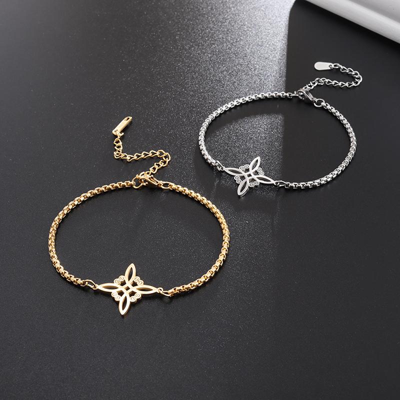 Witchcraft Witch Knot Bracelet Stainless Steel Geometric Hollow Flower Box Chain Cuff Bracelet Ladies Protection Amulet Jewelry