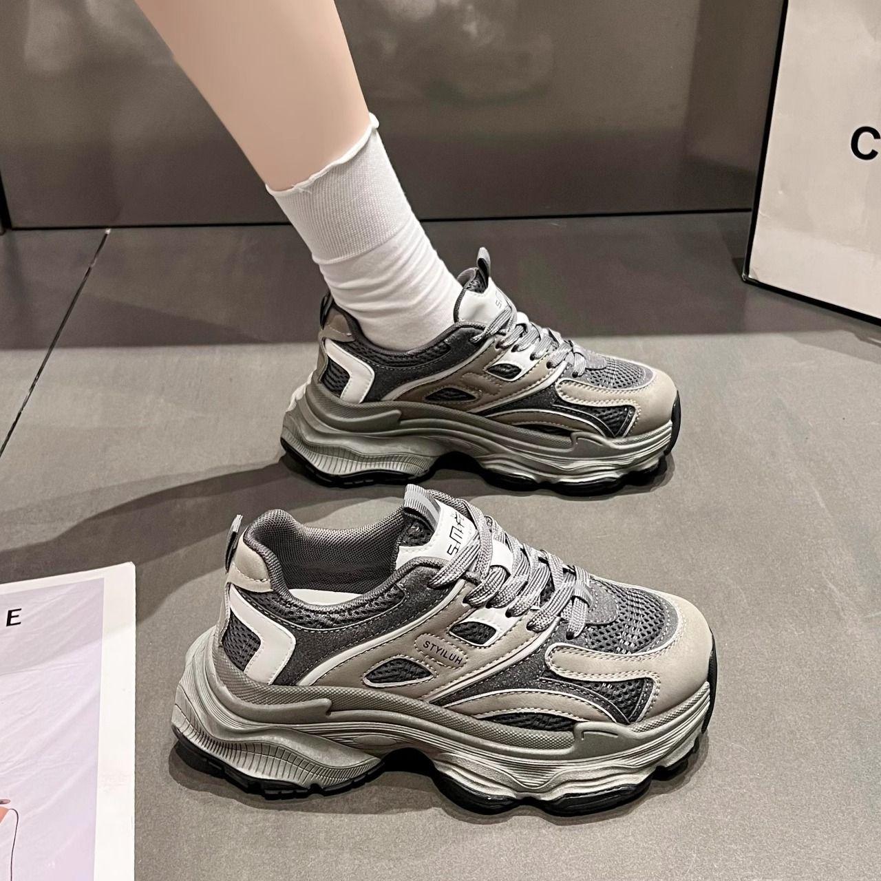 

Popular women s shoes reticulated muffin dad shoes women s small height increase 2025 mesh breathable casual sports shoes women 40 серый