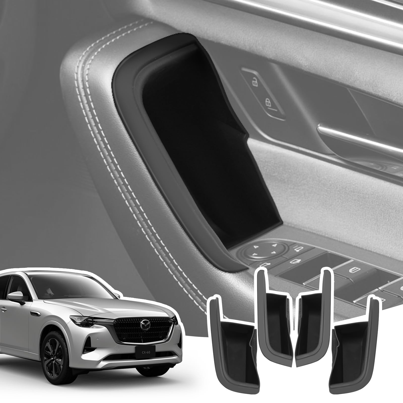 

LANGBEAN Карманы на дверные ручки для Mazda и для хранения на передних и задних дверях, Индивидуальное хранение в салоне Mazda с резиновым набором из 4 штук CX-60 CX-80, Ящики, Детали,