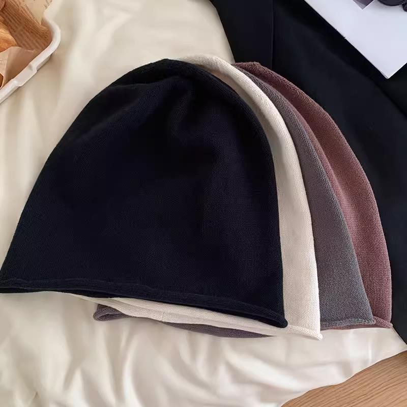 Black cold hat headband hat women's spring and autumn thin hat versatile big head circumference showing face small pile hat