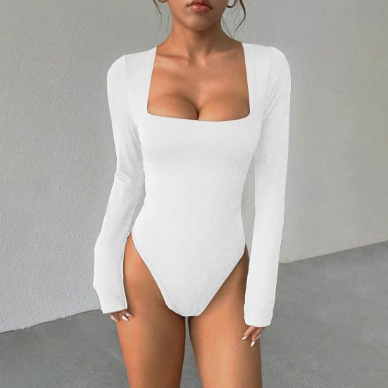 Women's Square Neck Bodysuit Long Sleeve Fall Basic T-Shirt Tops Sexy Slim Fit One Piece Bodysuit Top