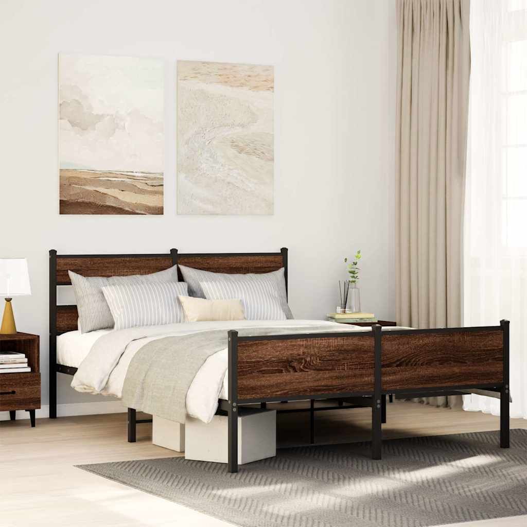 Metal Bed Frame without Mattress Brown Oak Effect 160x200 cm