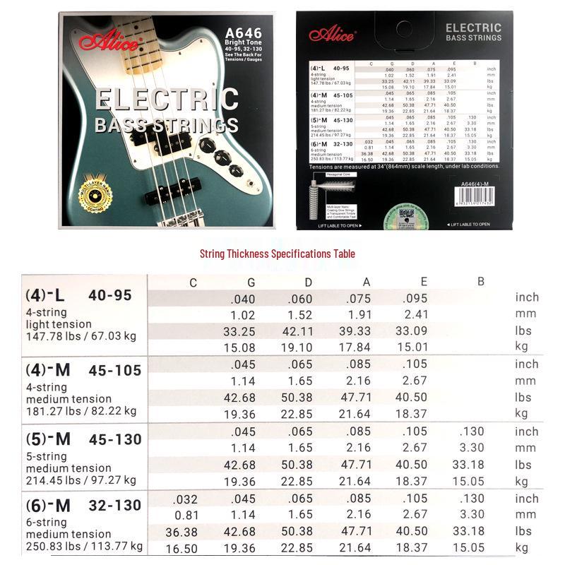 Alice A607/A608M/A646 Electric Bass Strings for 4-String Bass