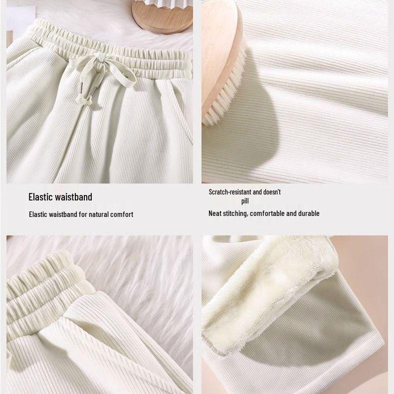 Wide-Leg Corduroy Fleece-Lined Pants: Warm, Thick, High-Waist, Straight-Leg Casuals for Women, Girls & Boys - Perfect for Autumn & Winter.