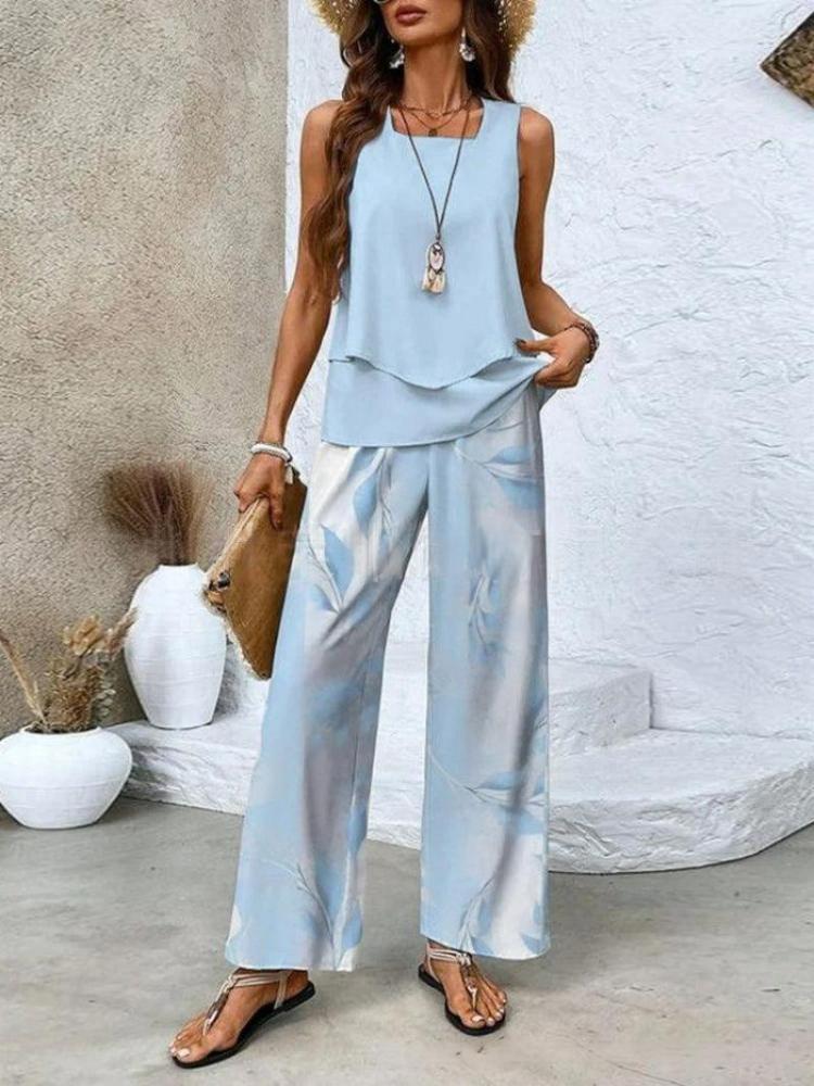 Womens Sleeveless Double Layer Pantsuit With 3d Print For Summer Casual Wear
