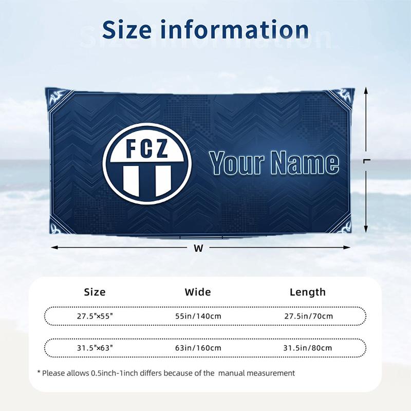 Custom Text Beach Towel, Soft Absorbent Swimming Multi-use TowelFC Zürich