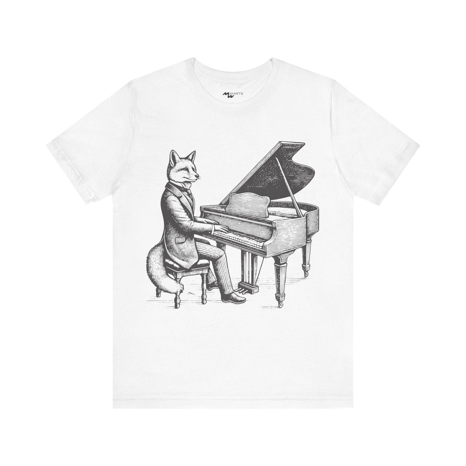 Engraving Fox in Smoking Jacket Tee – Whimsical Piano T-Shirt XL