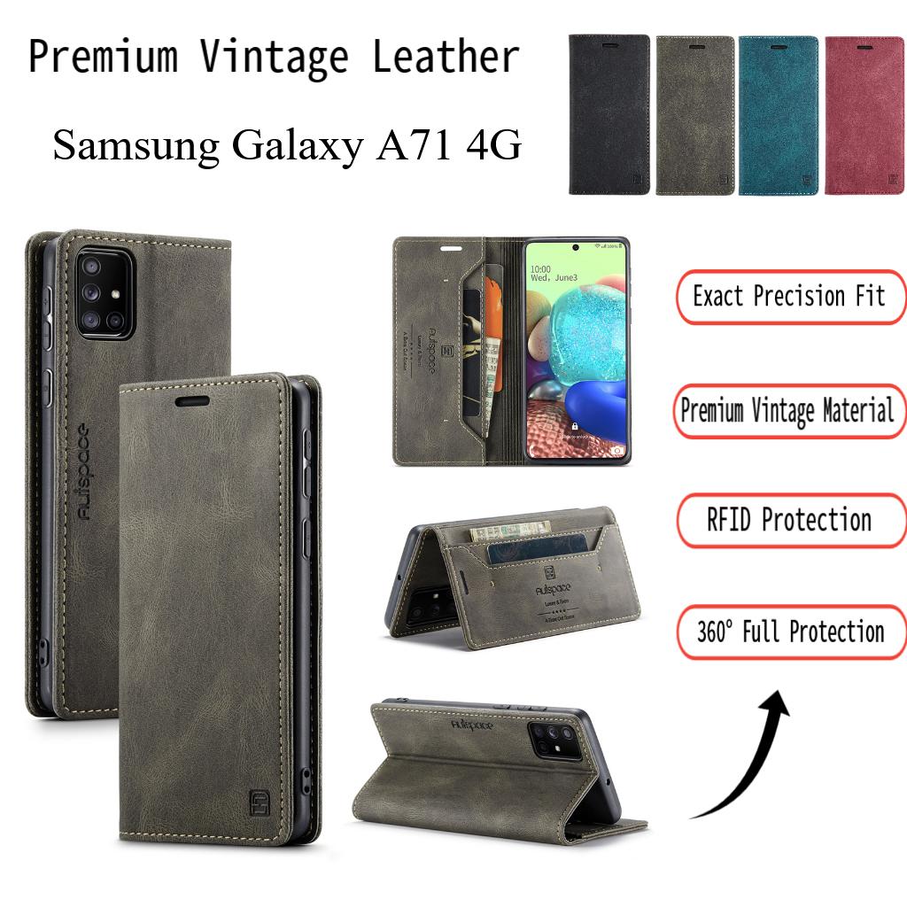 Premium Vintage Leather Wallet Case for Samsung Galaxy A71 4G -RFID Blocking Flip Cover with Card Holder, Shockproof Protective Phone Cover (4 Colors)