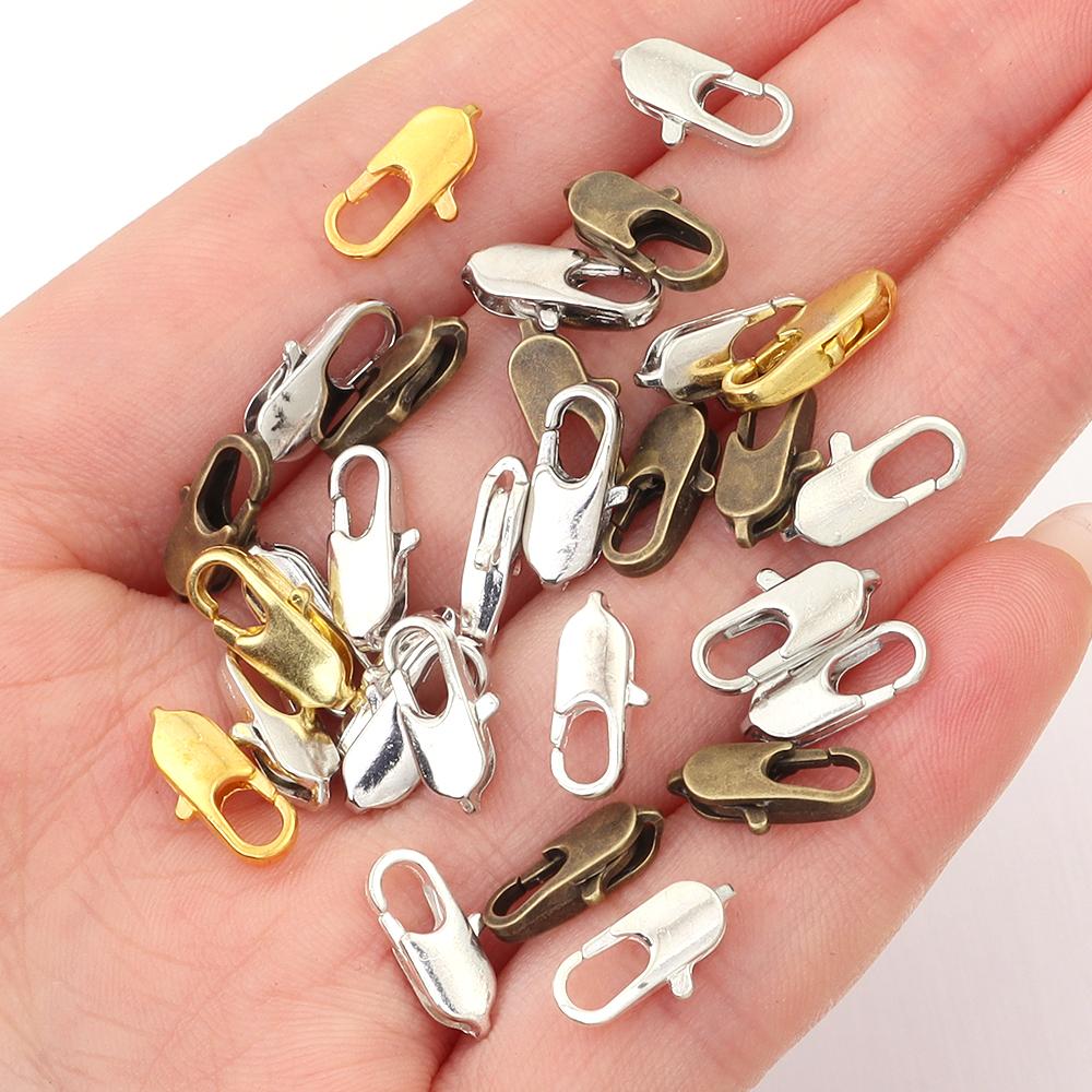 50Pcs/lot Copper Alloy Lobster Clasp Hooks 12x5mm Flat Snap Clasps For Jewelry Making Supplies DIY Necklace Key Chain Wholesale