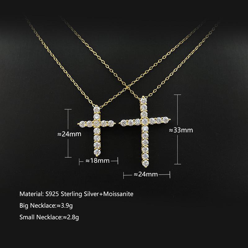 S925 Sterling Silver Moissanite Cross Necklace - European & American Fashion Hip-Hop Pendant for Men & Women.