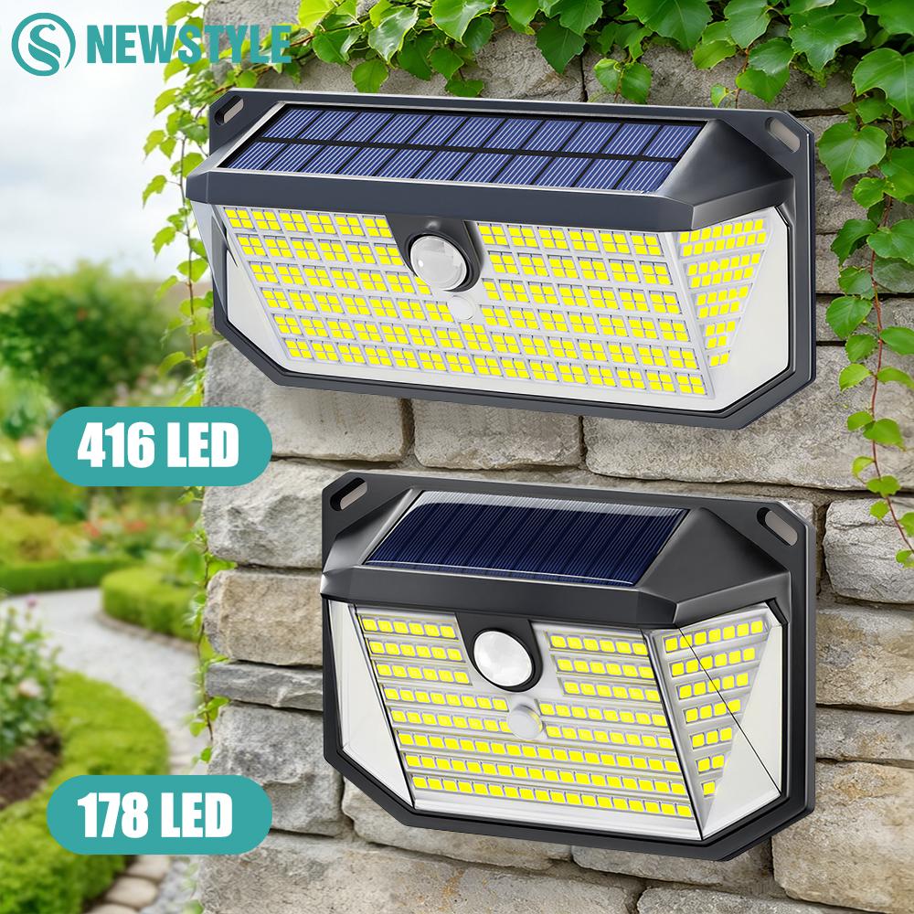 416/178LED Solar Lights Outdoor Waterproof Garden Solar Motion Sense Lights with 300° Angle 3 Modes Patio Yard Deck Fence