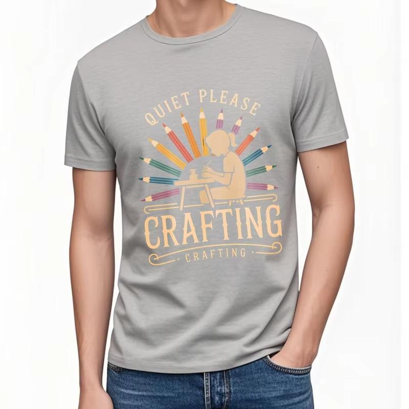 Travel Teenagers Oneck Tshirt Casual Quiet Please Crafting Artistic Design with Pencils Hiphop Boys Teeshirt Men Tshirt