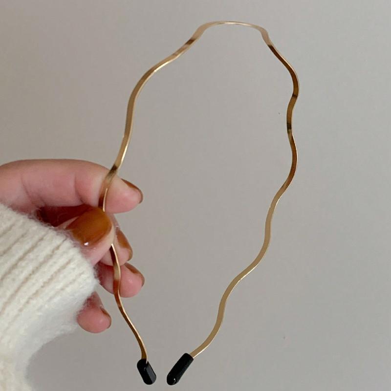 2pcs Fashionable Women's Gold-Colored Metal Wavy Hairband, Curved Headband, Geometric Thin Headband for Daily, Party, Elegant Headwear