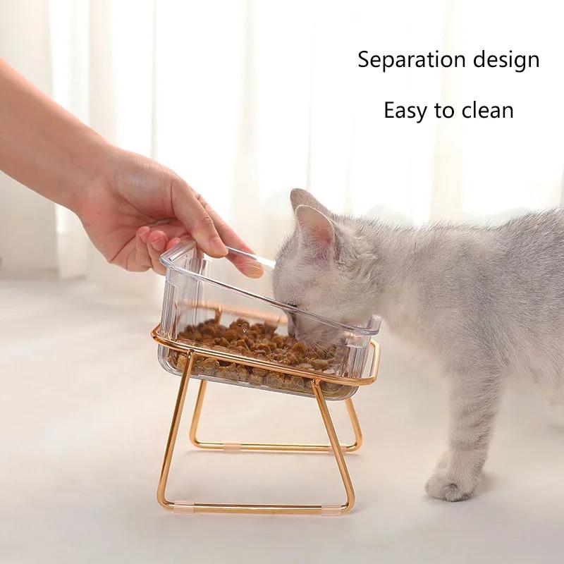 Cat Double Bowl New with Stand Pet Kitten Puppy Transparent Food Feeding Dish Metal Elevated Water Feeder Dog cats Bowl Supplies