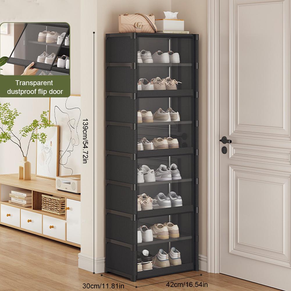 9-Tier Shoe Rack Organizer with Clear Cover Vertical Narrow Shoe Rack Organizer Shoe Shelf Shoe Stand Holder for Closet Entryway