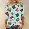 Women's Fashion Casual Round Neck Three-quarter Sleeve Christmas Print T-shirt Top