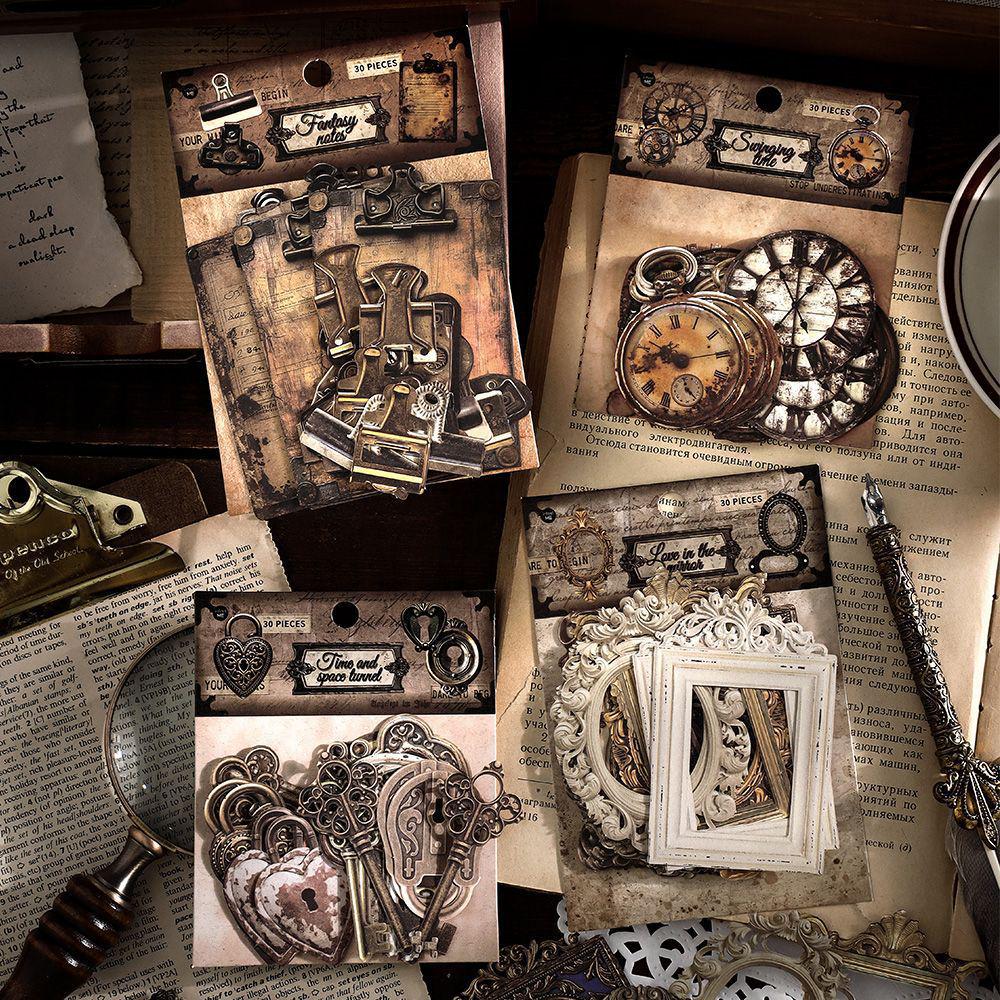 Infeel.Me Vintage Nostalgia Sticker Pack: Retro Gear Photo Frame & DIY Journal Background Collage.