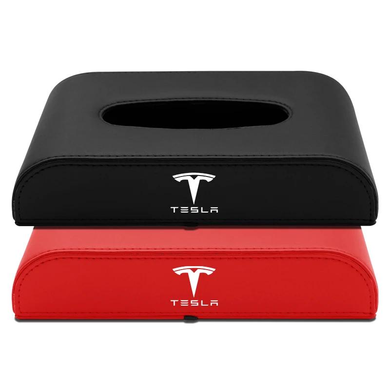 PU-Leder Auto-Taschentuchbox zum Aufhängen VW-Logo Papiertuchbeutel Aufbewahrung für Tesla Model 3 S Y X Schutz Schlüsselanhänger Autozubehör