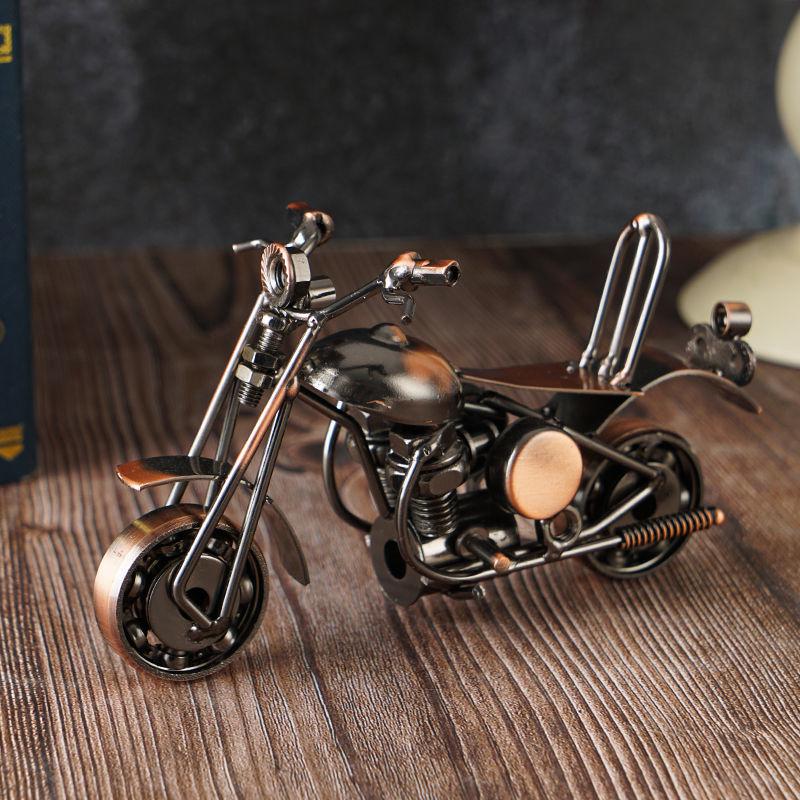 Retro Wrought Iron Harley Motorcycle Model: Industrial Style Ornament for Home Decor