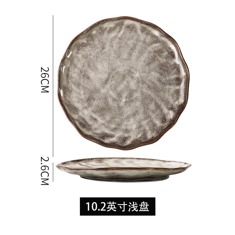 Japanese Stone Tableware Retro Plates Personalized Creative Plates Pasta Plates Salad Bowls Old-Fashioned Coarse Pottery Dishes