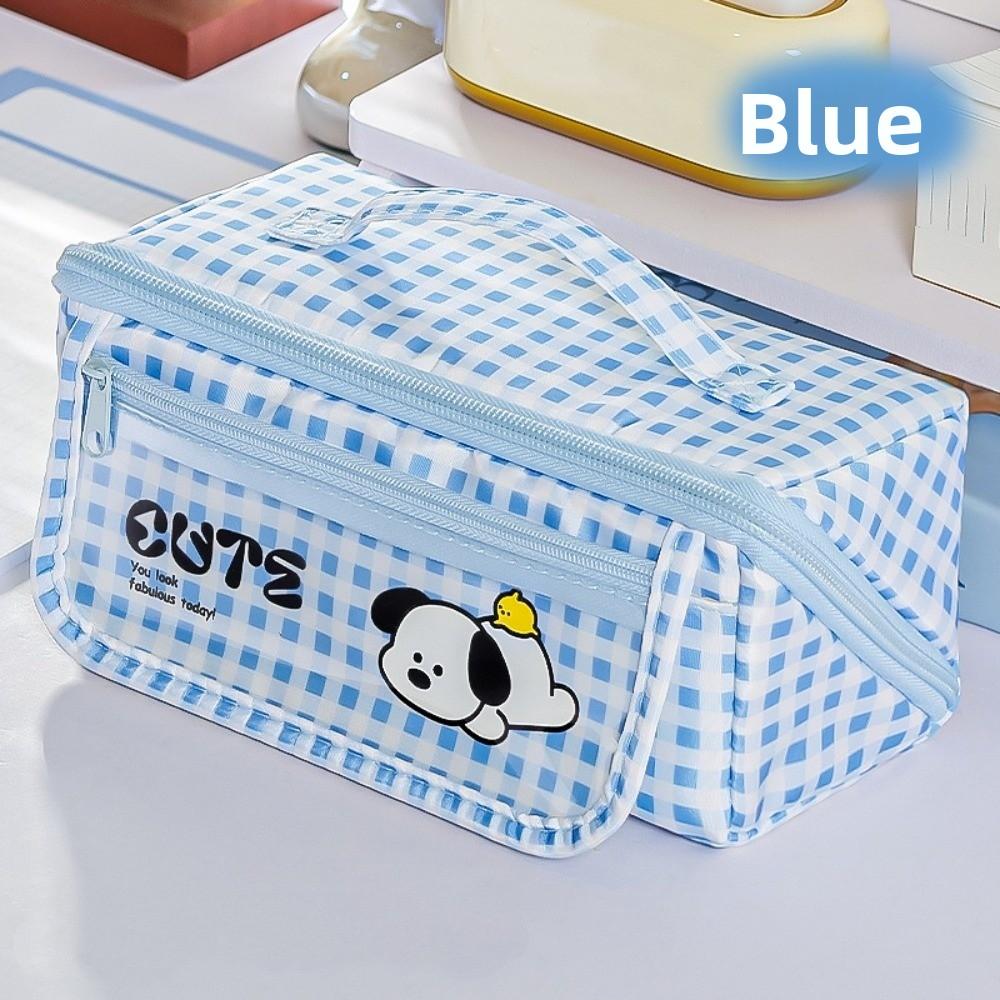 Puppy Grid Stationery Bag Korean Style Dopamine Pencil Pouch Kawaii Prism Pencil Case Unisex