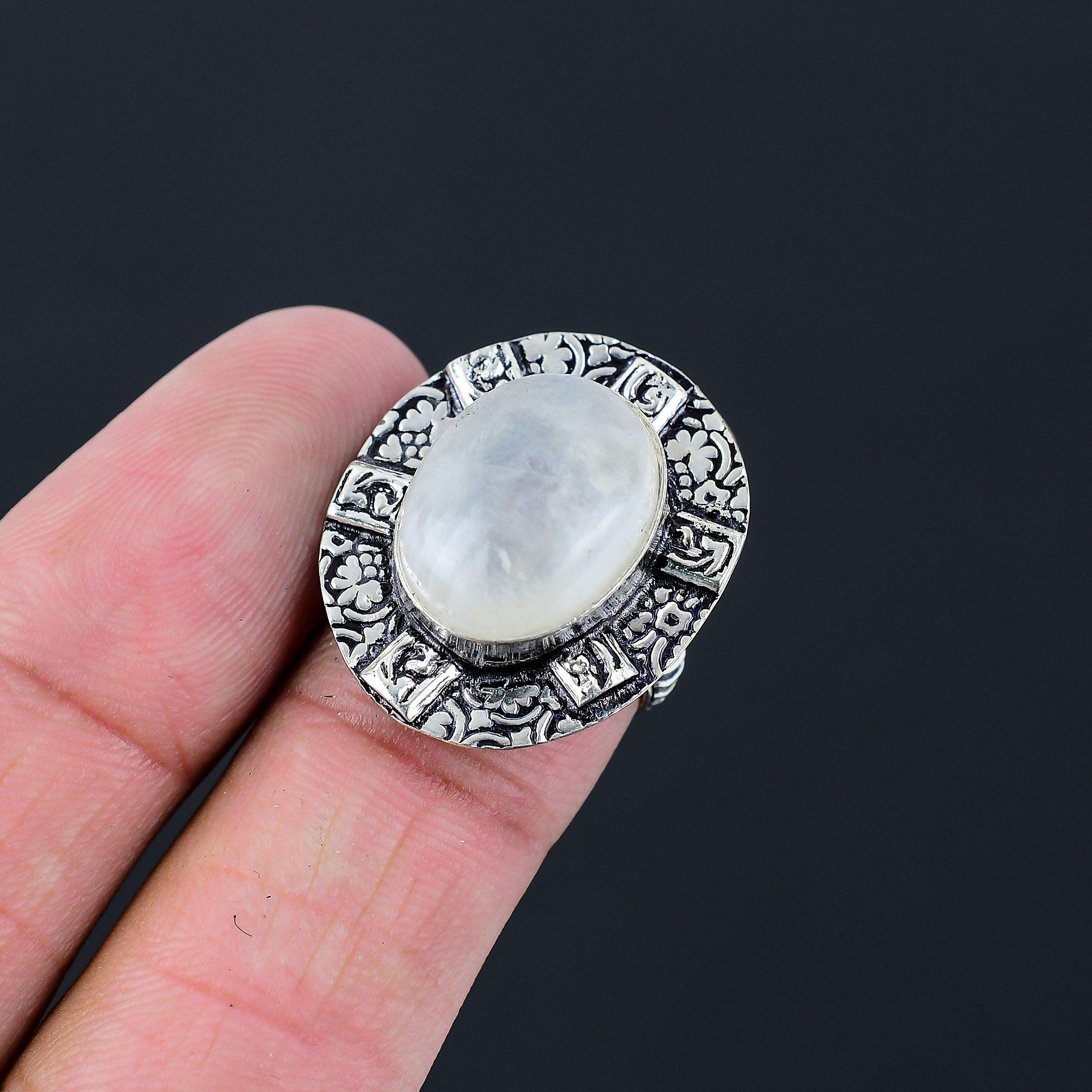 Sterling Silver Rainbow Moonstone Stone Stackable Engagement Ring Jewelry US 6.5 6.5