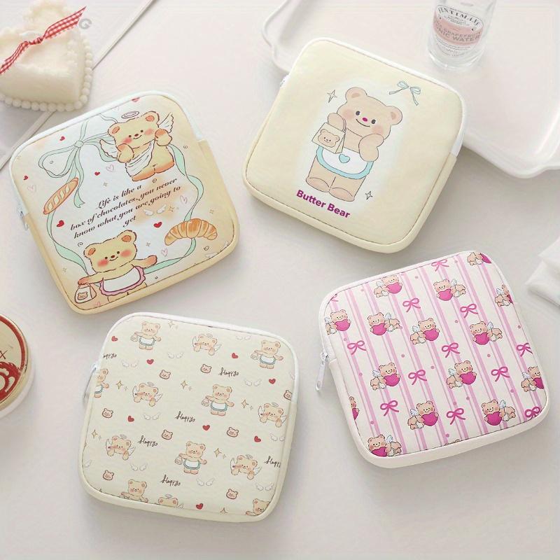 

2pcs Portable Sanitary Napkin Storage Bag, Cartoon Pattern, Candy Sundries Organizer,Lightweight Multi-function Pouch, Organizer