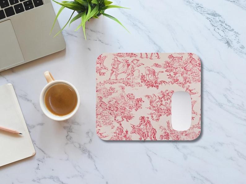 Mouse Pad Rectangle Red Toile Vintage Inspired Computer Pad Mouse Mat for Computer Desk Accessory Desk Mat Office Rug Desktops