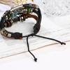 Beaded Blue Eyes Multilayer Cowhide Bracelet with Vintage Hollow Carved Bangle