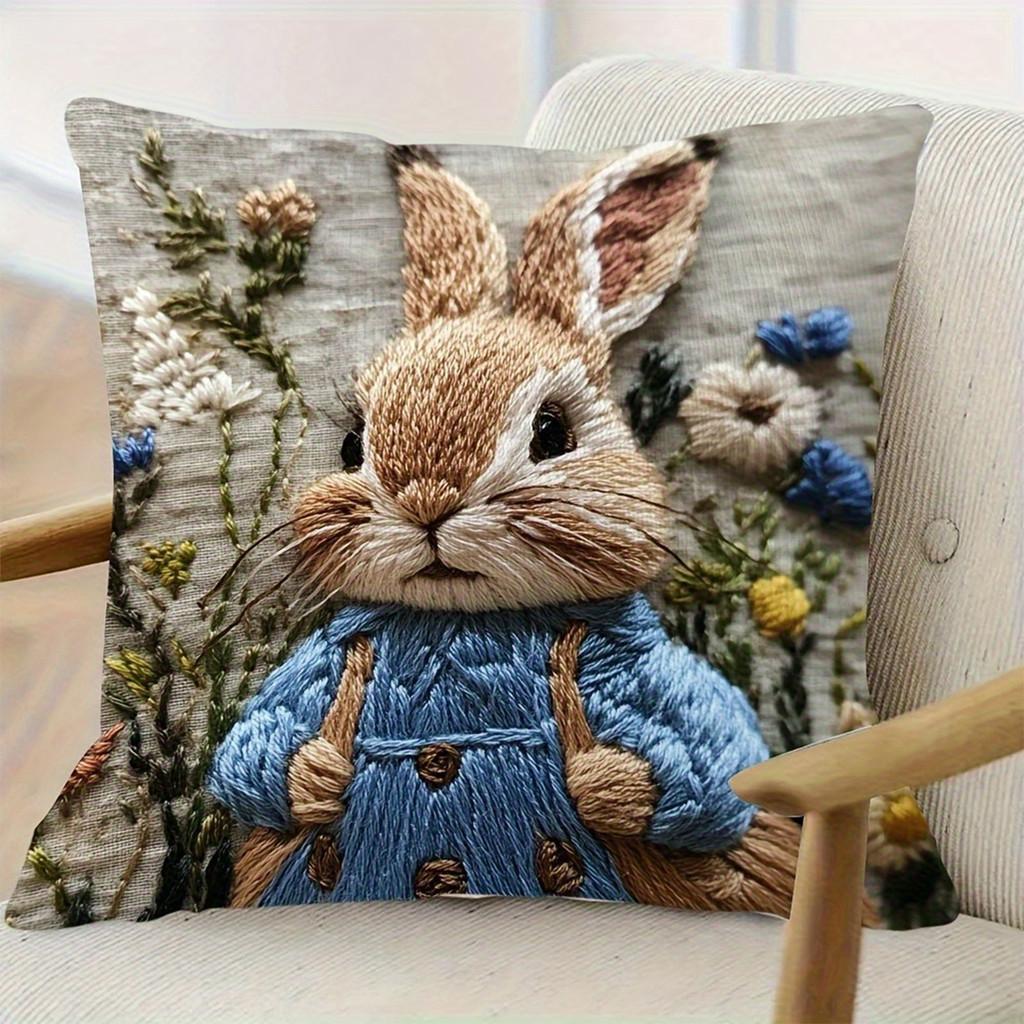 Animal Patterns Rabbit Fox Throw Pillow Cover With Soft Cotton Blend For Living Room Decor