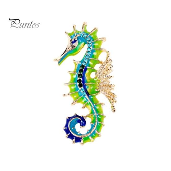 

Эмалированная брошь со стразами «Морской конек», капающая маслом, элегантная одежда, аксессуары, мужская и женская сумка, шляпа, деловой костюм, булавка на лацкан, модные ювелирные изделия, подарок зелёный