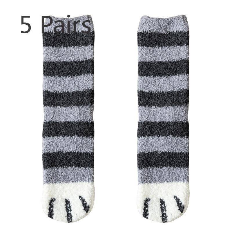 5 Pairs Socks Women Coral Velvet Mid-calf Socks Cat Claw Warm Wool Autumn and Winter Thickened and Padded Sleep Floor Socks Long Moon Socks