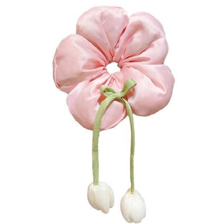 

Kids Floral Hair Scrunchie With 3D Flower Bows Elastic Hairband For Girls Polyester Fabric Ponytail Holder Hair Tie розовый