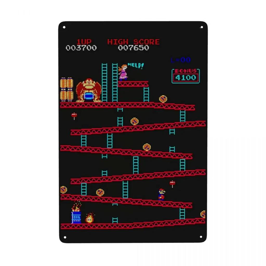 Vintage Donkey Kong Metal Tin Sign Rectangle Custom Arcade Video Games Signs Plaque Bar Cafe Restaurant Wall Decor Art