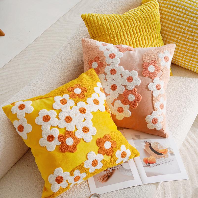 1pc, Daisy Floral Embroidered Throw Pillow Cover Cushion Pillow Case For Sofa Living Room, Home Decor Room Decor, Without Pillow Insert