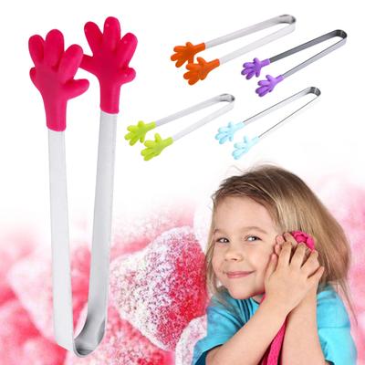 Stainless Steel Food Clip Silicone Palm Vegetable Fruit Ice Cubes Cake Tongs