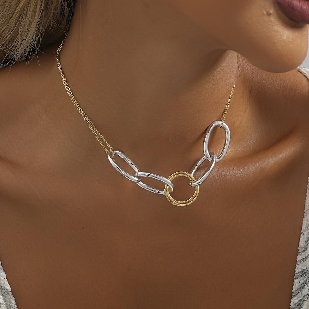 Trendy Two-tone Chain Pendant Necklace For Women Chic Modern Jewelry For Gifting