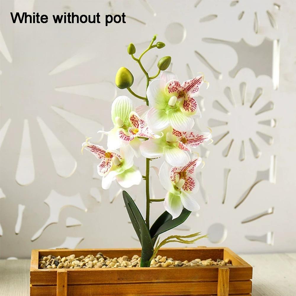 Orchidee Künstliche Orchideen Blumen mit Vase Weiß Pflanze Seide Falsche Orchideen Kunstblumen Gestecke für Heimdekoration