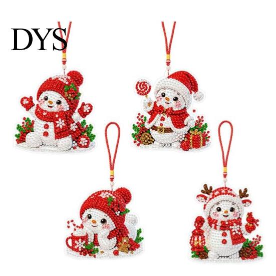 Faux Diamond Painting Craft Set 4Pcs Hanging Art Kit for Christmas Tree, DIY Mini Diamonds Acrylic Pendant Ornament Kit, Window Adults Beginners