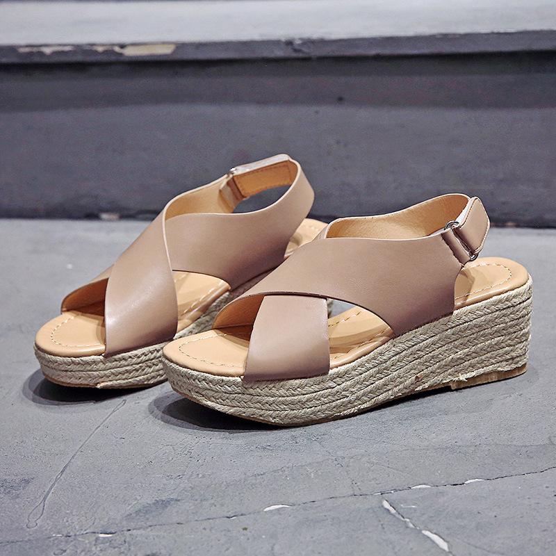 European and American foreign trade large size fashion summer sandals round head lightweight Velcro rubber sole hemp rope sole cross sandals