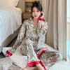 New Ice Silk Pajamas Women'S Summer Thin Long-Sleeved Trousers Mori Jungle Flower Loungewear Women'S Suit Real Shot