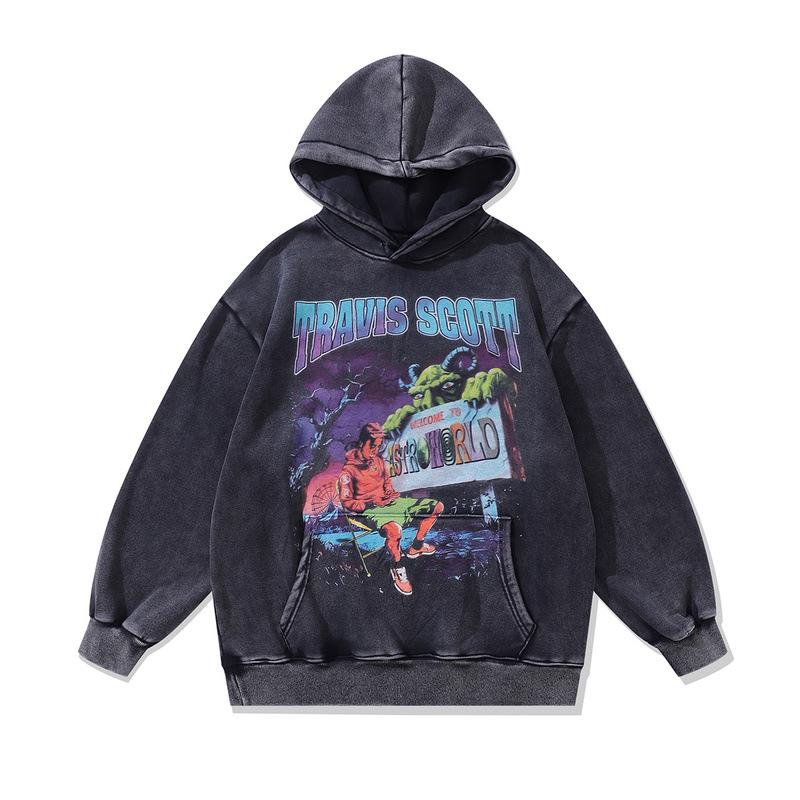 European And American High Street Washed Anime Pullover Hoodie Couple Casual Direct Spray Print Loose Hooded Sweatshirt Men And Women