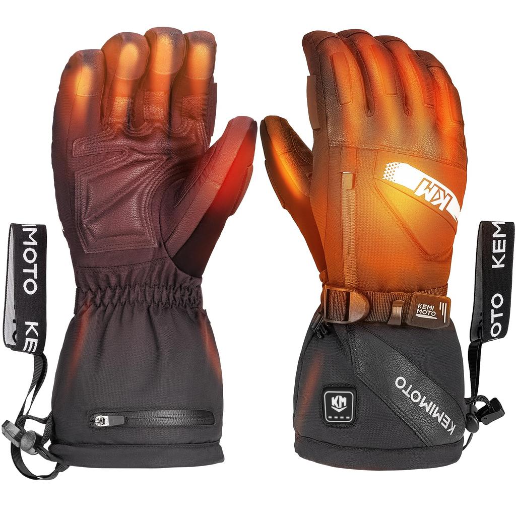 KEMIMOTO Electric Heated Gloves for Motorcycles and Full Smartphone Rapid Large 3 Temperature PSE Cold for Snow Size L Winter, Type-C Rechargeable,