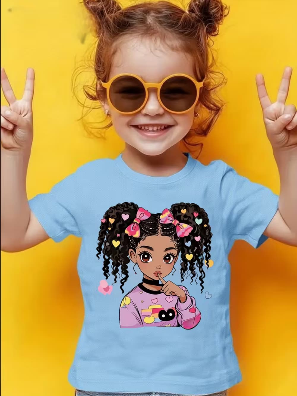 Girls  Summer Crew-Neck Short-Sleeved Top New Black Girls Cute Top Girls Clothes Cartoon Print T-Shirt Top Children s Clothing 100
