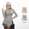 Womens Slim Fit Long Sleeve V-Neck Tee With Alphabet Print Casual Korean Style Top