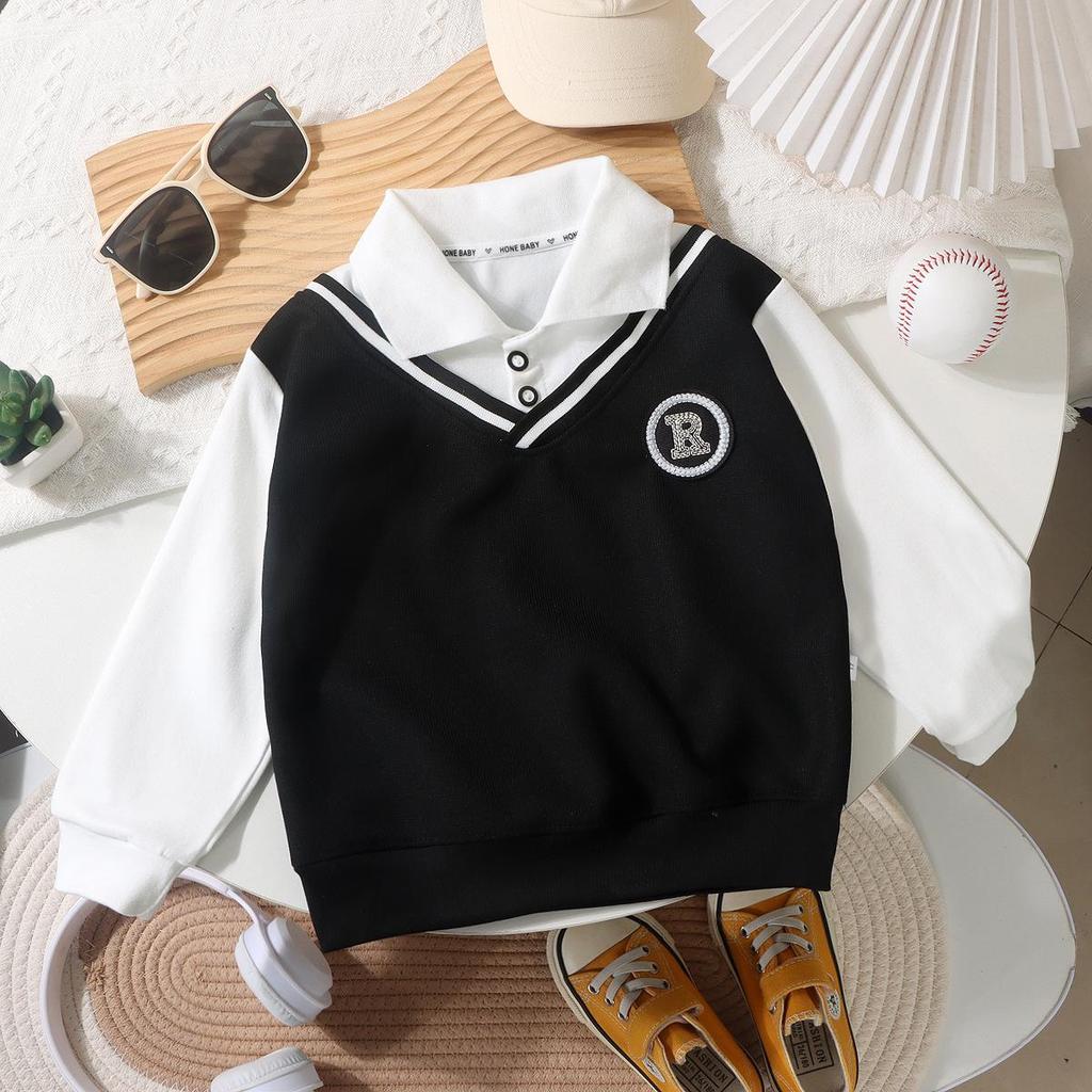 קפוצון אביבי בסגנון בריטי עם צווארון לבנים לבנים, דמוי שני חלקים, אופנתי ורב-תכליתי בסגנון אקדמי לילדים בגיל בינוני וגדול