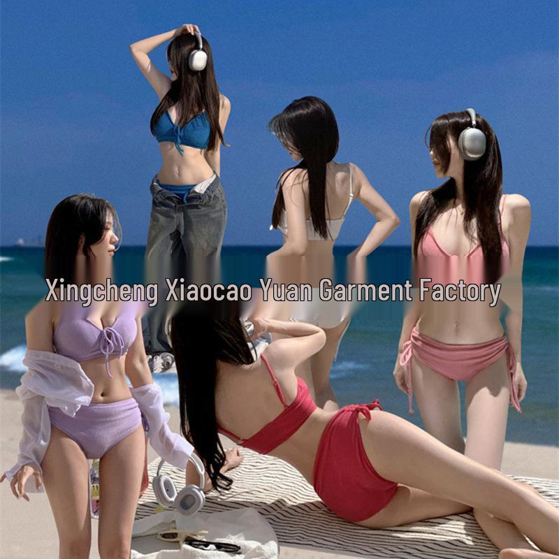 

Backless Candy Color Korean Style Bikini Swimwear for Women L синий