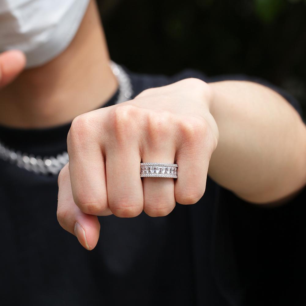 THE BLING KING Baguettecz Ring New Style 8mm Square Zirconia Stones Hiphop Punk Jewelry Male Fashion Finger Circle Gift