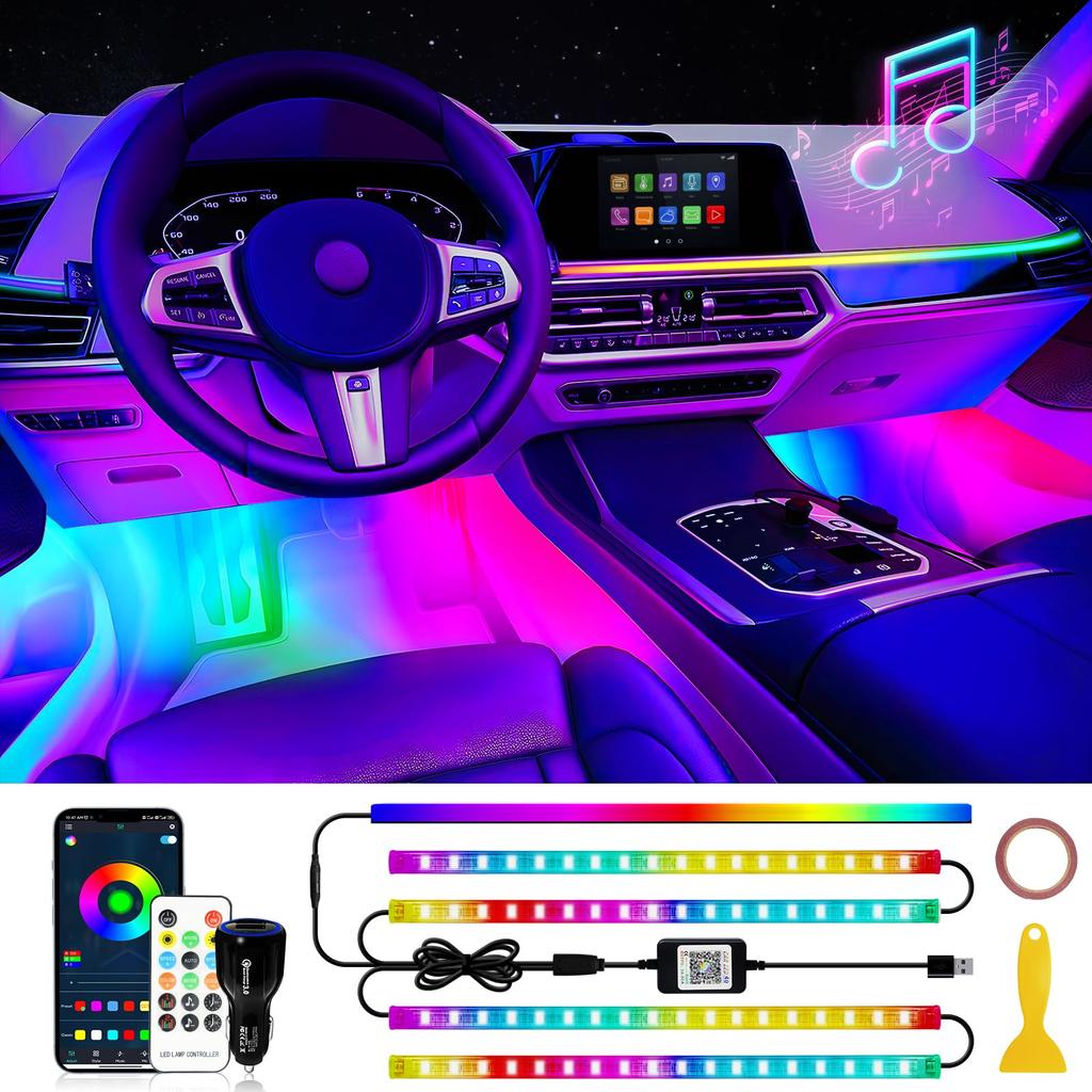 DUOFU365 LED Strip Car Ambient Full for Interior Ambient RGB Color Music App Remote Control Included Lights, Footlights, Lights, Color, Decoration,