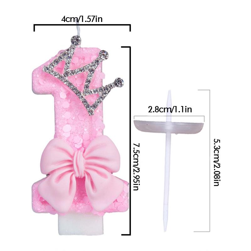 1pc Number Cake Candle Pink Glitter Birthday Candle 0-9 3D Number Candle Cake Topper Birthday Party Cake Decor